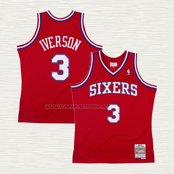 Camiseta Allen Iverson NO 3 Philadelphia 76ers Mitchell & Ness 2002-03 Rojo